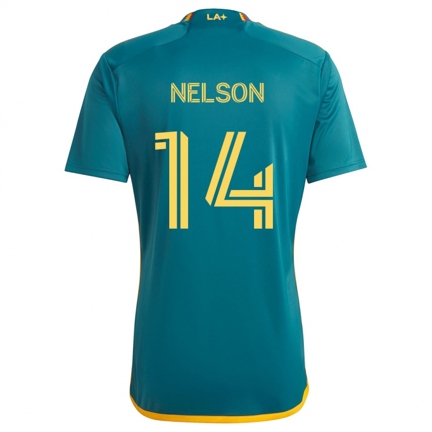 Kinderen John Nelson #14 Groen Geel Uitshirt Uittenue 2024/25 T-Shirt