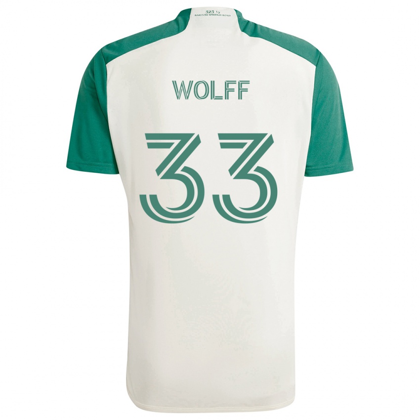 Kinderen Owen Wolff #33 Bruine Kleuren Groen Uitshirt Uittenue 2024/25 T-Shirt