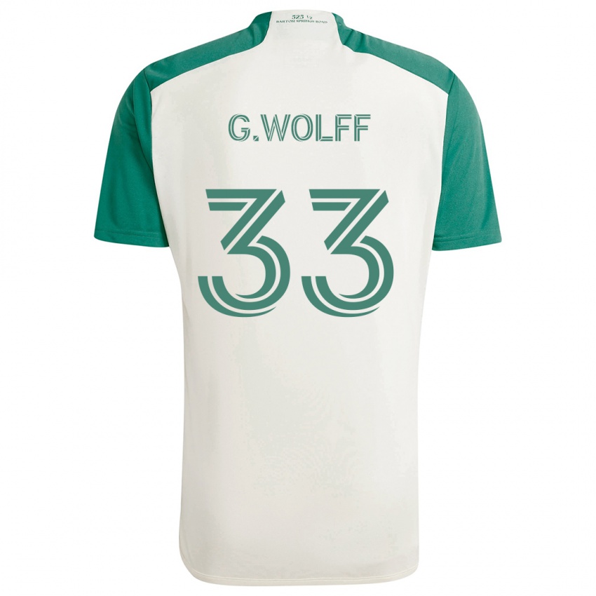 Kinderen Gavin Wolff #33 Bruine Kleuren Groen Uitshirt Uittenue 2024/25 T-Shirt