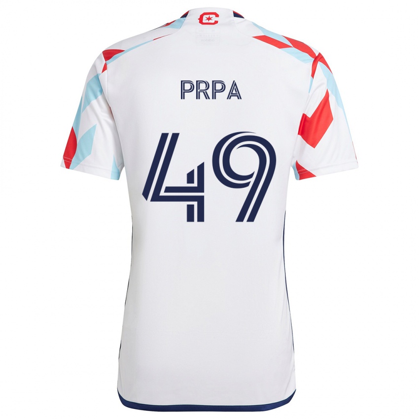 Kinderen Luka Prpa #49 Wit Rood Blauw Uitshirt Uittenue 2024/25 T-Shirt