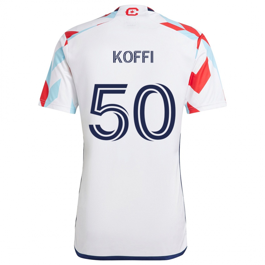 Kinderen Christian Koffi #50 Wit Rood Blauw Uitshirt Uittenue 2024/25 T-Shirt