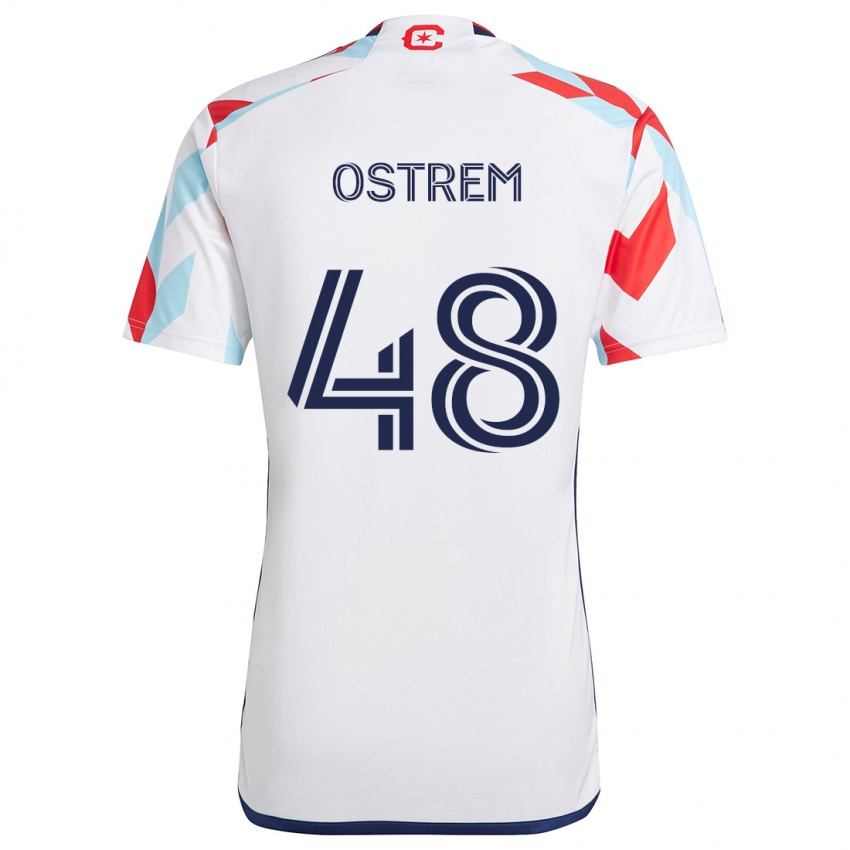 Kinderen Charlie Ostrem #48 Wit Rood Blauw Uitshirt Uittenue 2024/25 T-Shirt