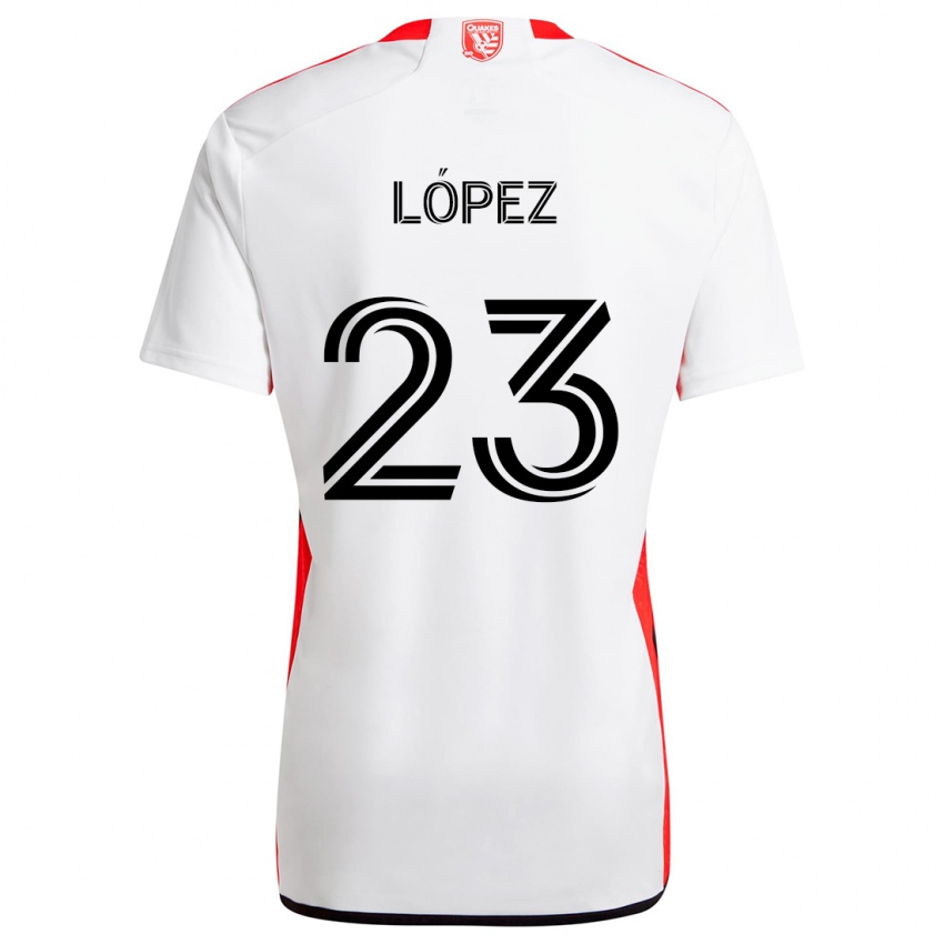 Kinderen Hernán López #23 Wit Rood Uitshirt Uittenue 2024/25 T-Shirt