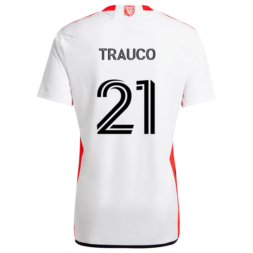 Kinderen Miguel Trauco #21 Wit Rood Uitshirt Uittenue 2024/25 T-Shirt