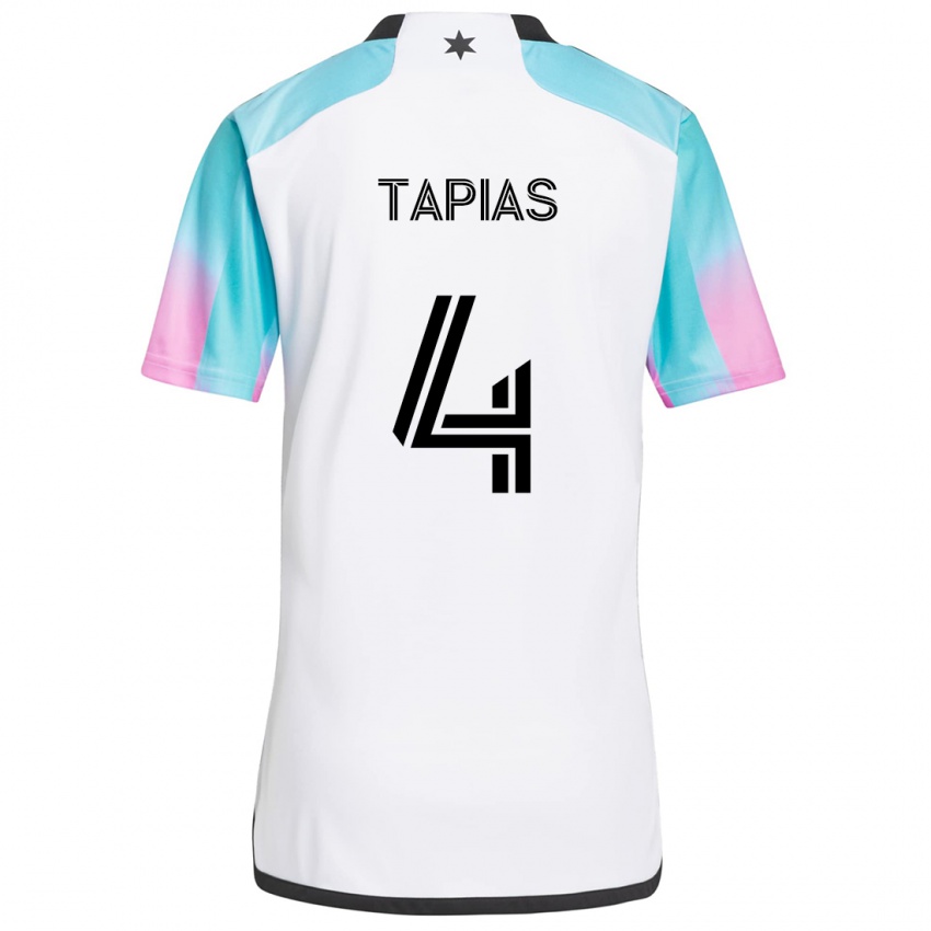 Kinderen Miguel Tapias #4 Wit Blauw Zwart Uitshirt Uittenue 2024/25 T-Shirt