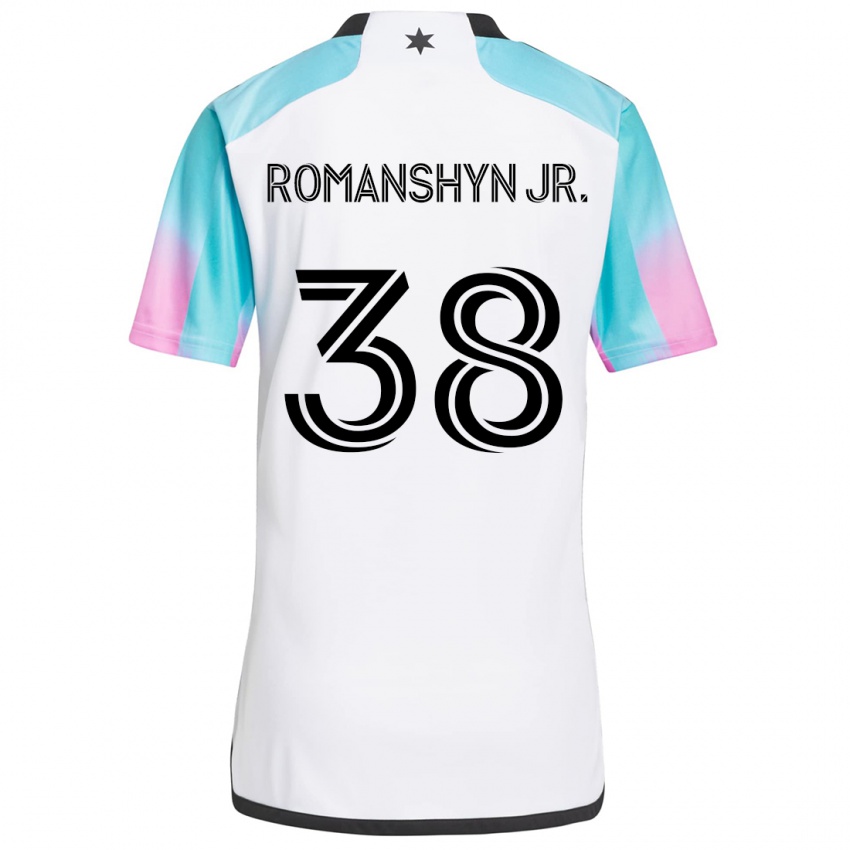 Kinderen Kage Romanshyn Jr. #38 Wit Blauw Zwart Uitshirt Uittenue 2024/25 T-Shirt