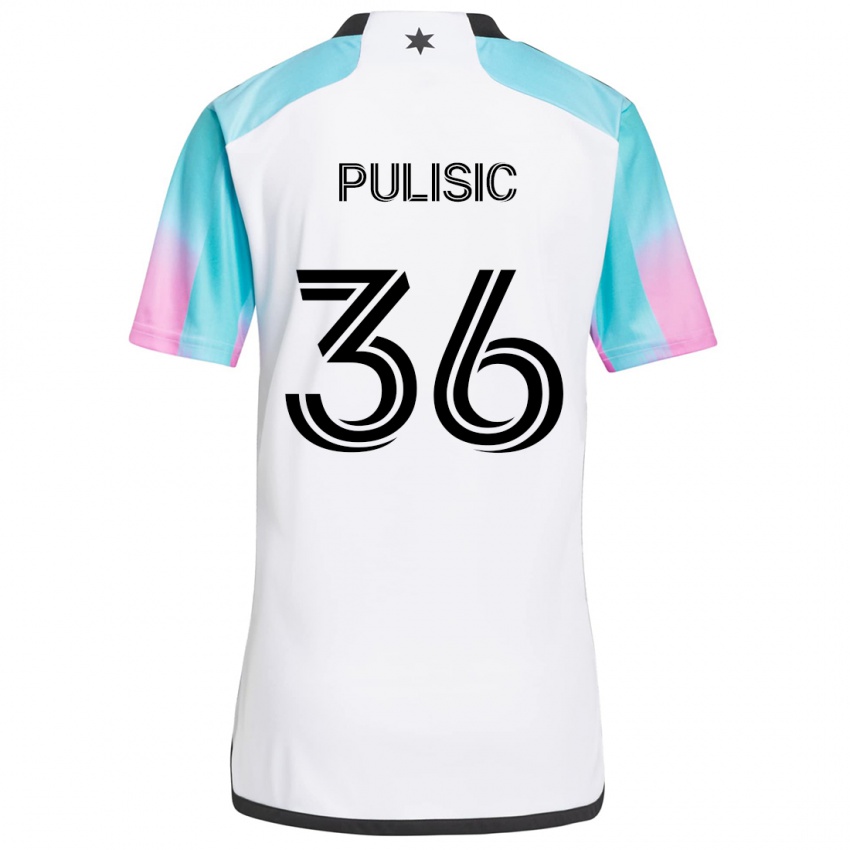 Kinderen Will Pulisic #36 Wit Blauw Zwart Uitshirt Uittenue 2024/25 T-Shirt