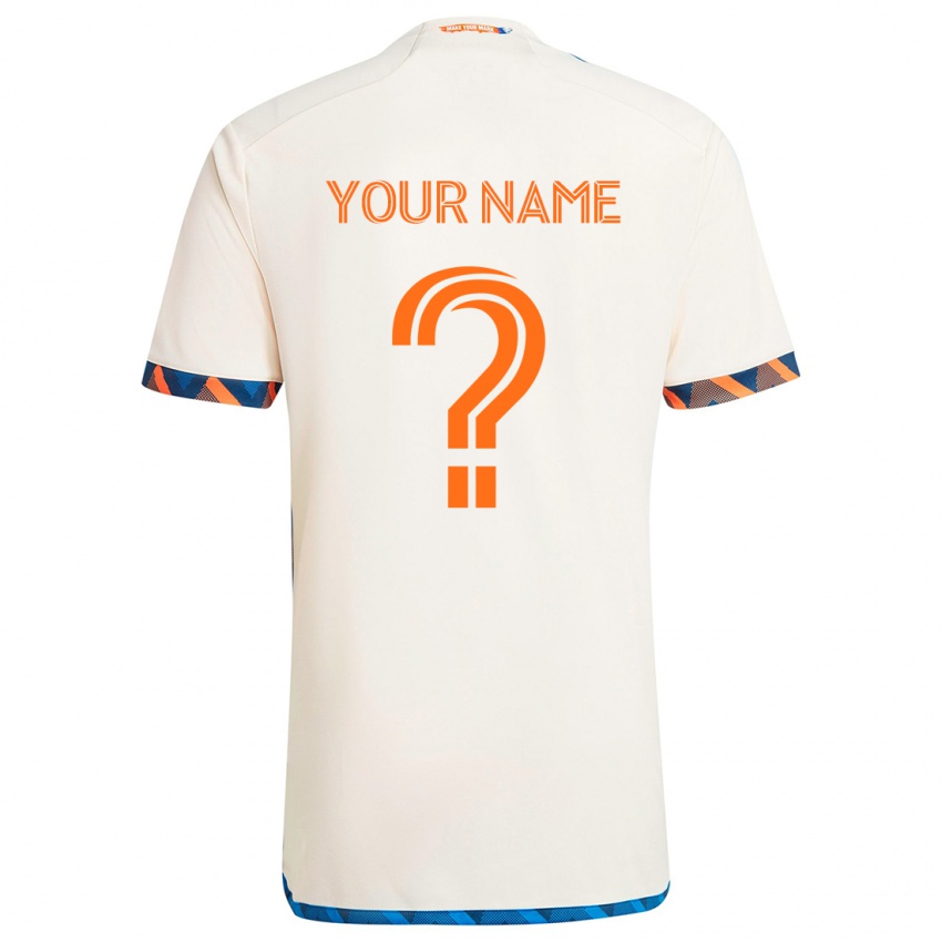 Kinderen Uw Naam #0 Wit Oranje Uitshirt Uittenue 2024/25 T-Shirt