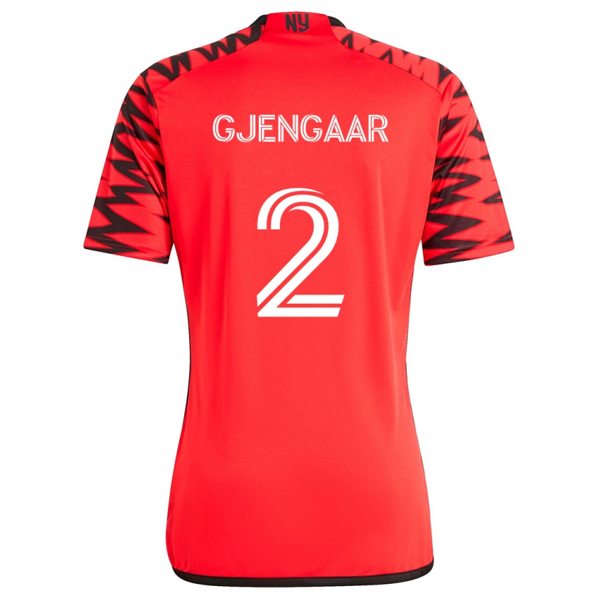 Kinderen Dennis Gjengaar #2 Rood Zwart Wit Uitshirt Uittenue 2024/25 T-Shirt