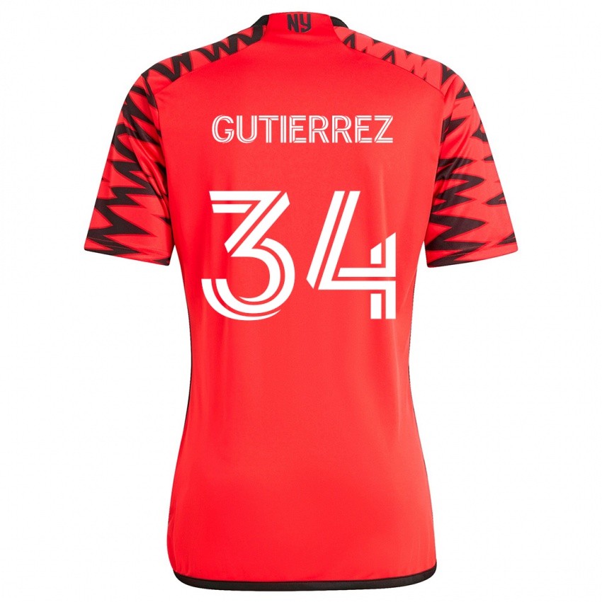 Kinderen Juan Gutierrez #34 Rood Zwart Wit Uitshirt Uittenue 2024/25 T-Shirt