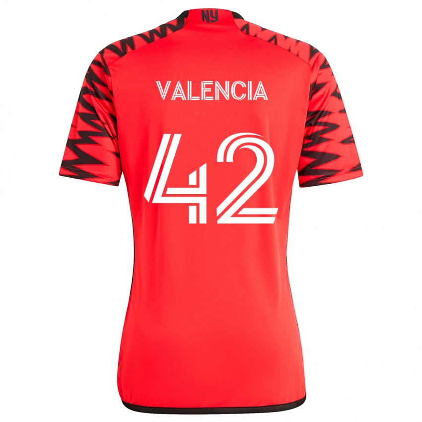 Kinderen Omar Valencia #42 Rood Zwart Wit Uitshirt Uittenue 2024/25 T-Shirt