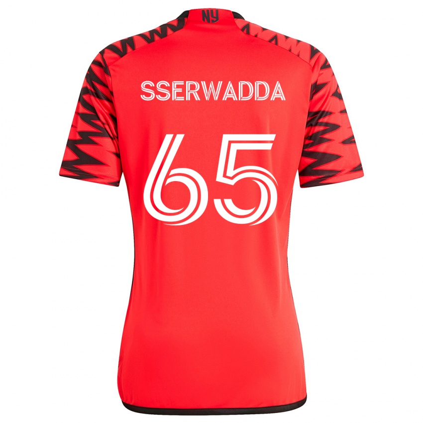 Kinderen Steven Sserwadda #65 Rood Zwart Wit Uitshirt Uittenue 2024/25 T-Shirt