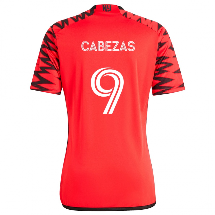 Kinderen Jorge Cabezas #9 Rood Zwart Wit Uitshirt Uittenue 2024/25 T-Shirt