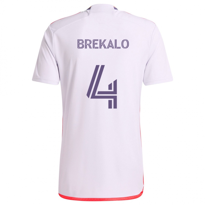 Kinderen David Brekalo #4 Wit Rood Paars Uitshirt Uittenue 2024/25 T-Shirt