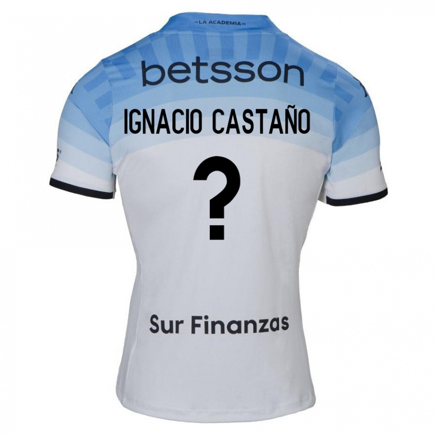 Kinderen Juan Ignacio Castaño #0 Wit Blauw Zwart Uitshirt Uittenue 2024/25 T-Shirt