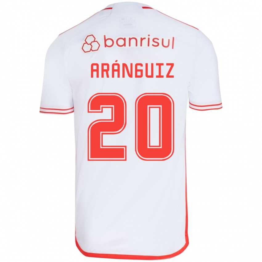 Kinderen Charles Aránguiz #20 Wit Rood Uitshirt Uittenue 2024/25 T-Shirt