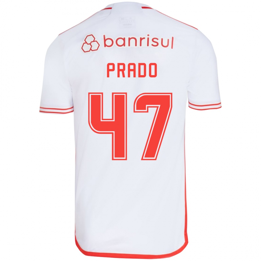 Kinderen Gustavo Prado #47 Wit Rood Uitshirt Uittenue 2024/25 T-Shirt