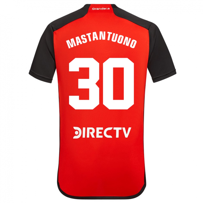 Kinderen Franco Mastantuono #30 Rood Zwart Wit Uitshirt Uittenue 2024/25 T-Shirt