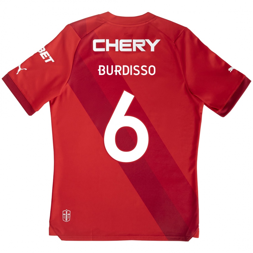 Kinderen Guillermo Burdisso #6 Rood Wit Uitshirt Uittenue 2024/25 T-Shirt