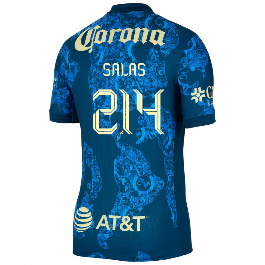 Kinderen Patricio Salas #214 Blauw Geel Uitshirt Uittenue 2024/25 T-Shirt