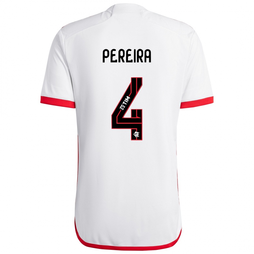 Kinderen Leo Pereira #4 Wit Rood Uitshirt Uittenue 2024/25 T-Shirt