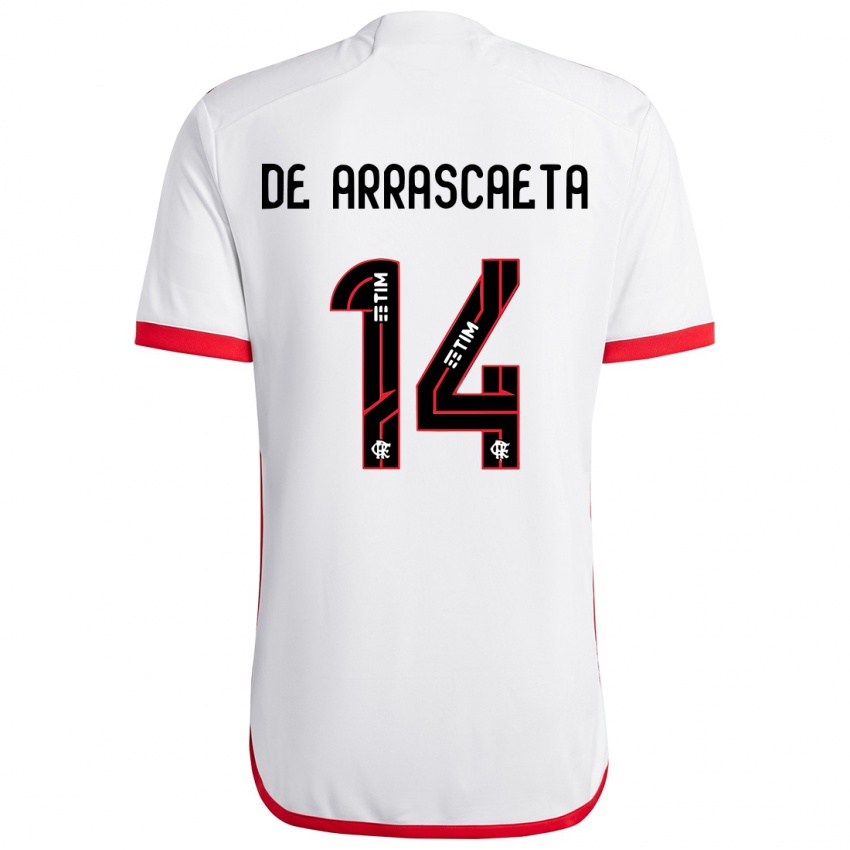 Kinderen Giorgian De Arrascaeta #14 Wit Rood Uitshirt Uittenue 2024/25 T-Shirt