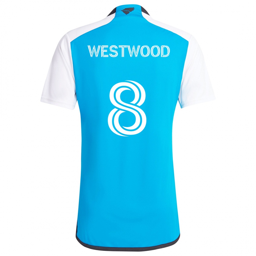 Heren Ashley Westwood #8 Blauw Wit Thuisshirt Thuistenue 2024/25 T-Shirt