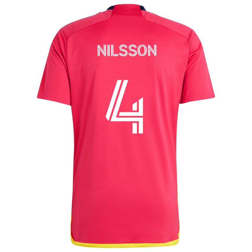 Heren Joakim Nilsson #4 Rood Blauw Thuisshirt Thuistenue 2024/25 T-Shirt