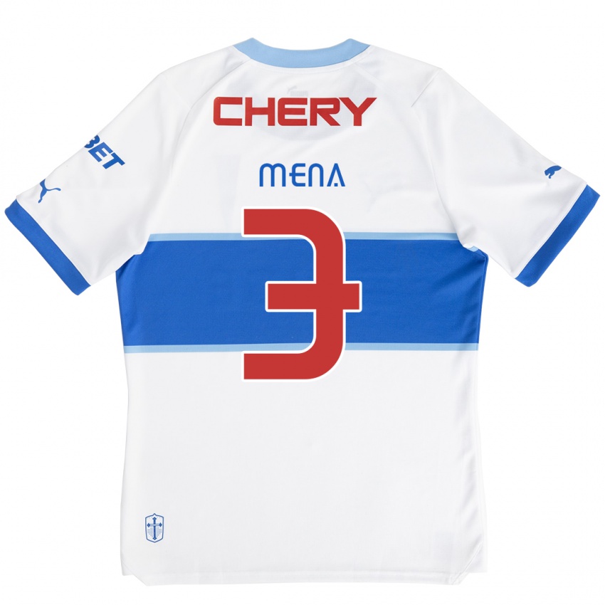 Heren Eugenio Mena #3 Wit Blauw Thuisshirt Thuistenue 2024/25 T-Shirt