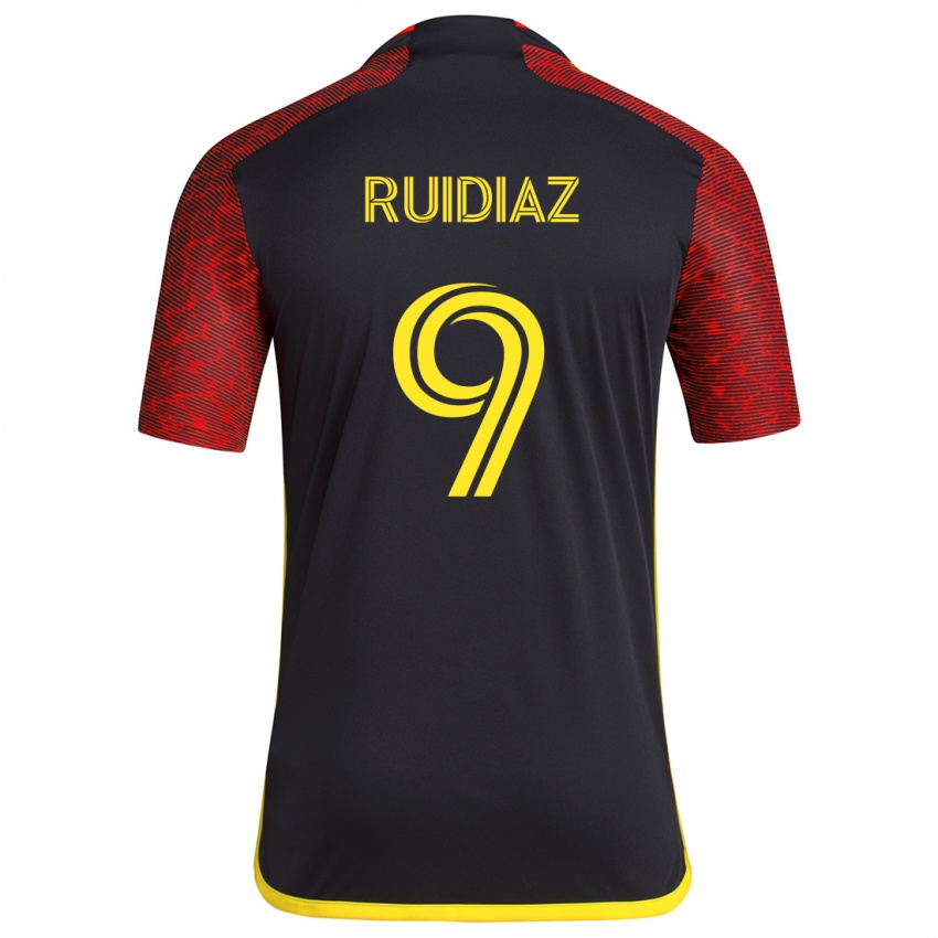 Heren Raúl Ruidíaz #9 Rood Zwart Uitshirt Uittenue 2024/25 T-Shirt