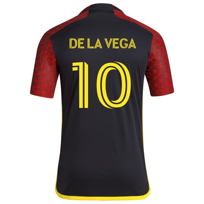 Heren Pedro De La Vega #10 Rood Zwart Uitshirt Uittenue 2024/25 T-Shirt