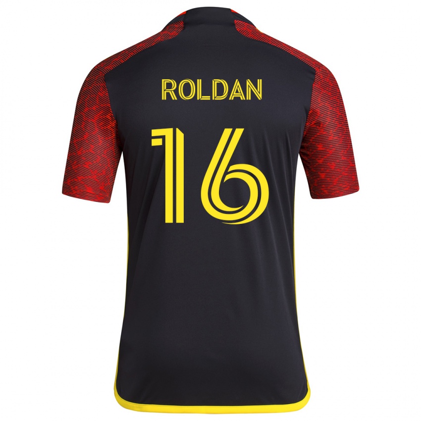 Heren Álex Roldán #16 Rood Zwart Uitshirt Uittenue 2024/25 T-Shirt