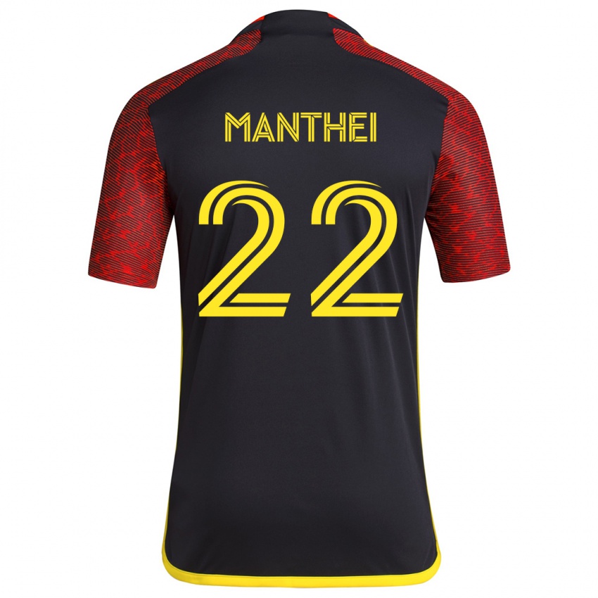 Heren Leahi Manthei #22 Rood Zwart Uitshirt Uittenue 2024/25 T-Shirt