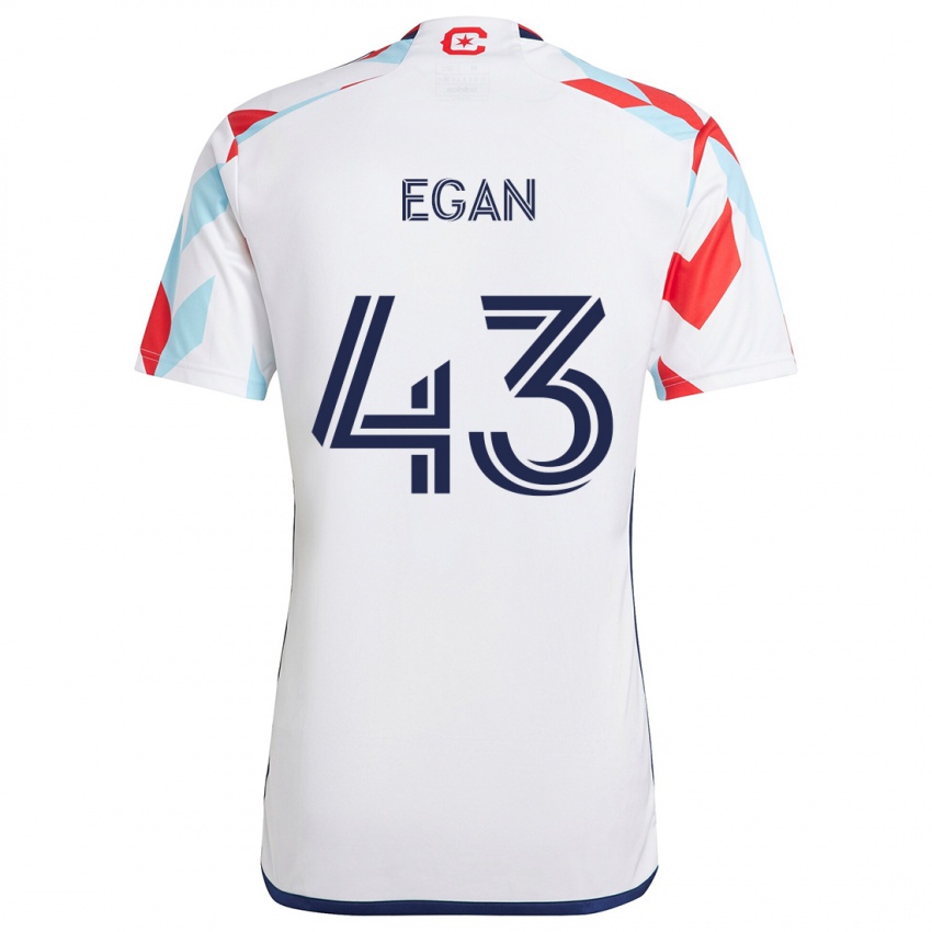 Heren Noah Egan #43 Wit Rood Blauw Uitshirt Uittenue 2024/25 T-Shirt