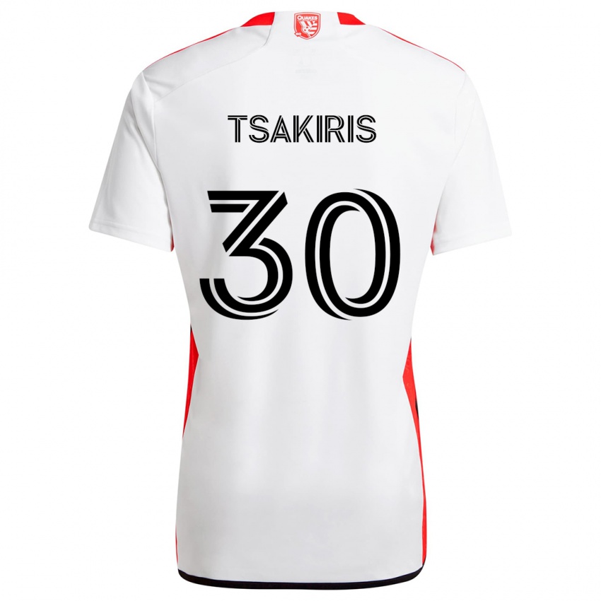 Heren Niko Tsakiris #30 Wit Rood Uitshirt Uittenue 2024/25 T-Shirt