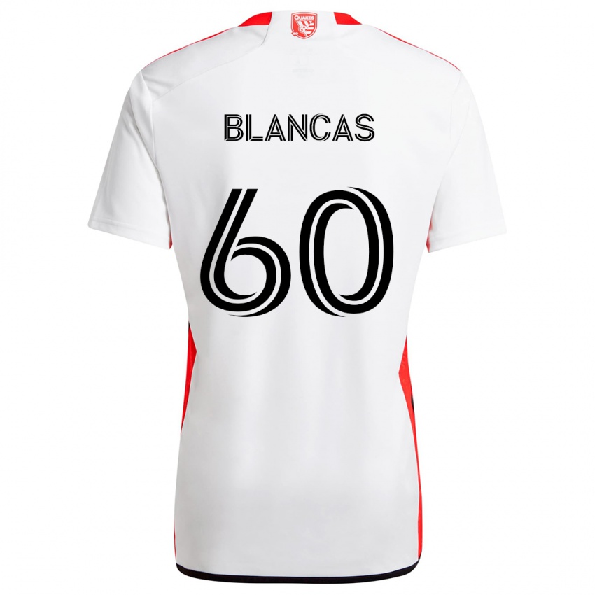 Heren Eduardo Blancas #60 Wit Rood Uitshirt Uittenue 2024/25 T-Shirt