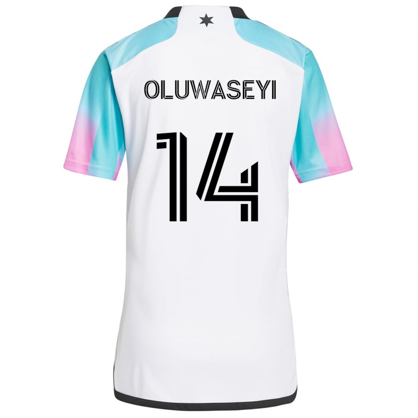 Heren Tani Oluwaseyi #14 Wit Blauw Zwart Uitshirt Uittenue 2024/25 T-Shirt