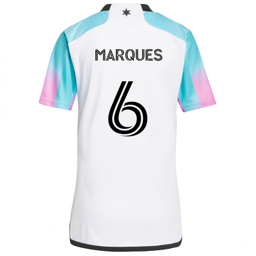 Heren Mikael Marqués #6 Wit Blauw Zwart Uitshirt Uittenue 2024/25 T-Shirt