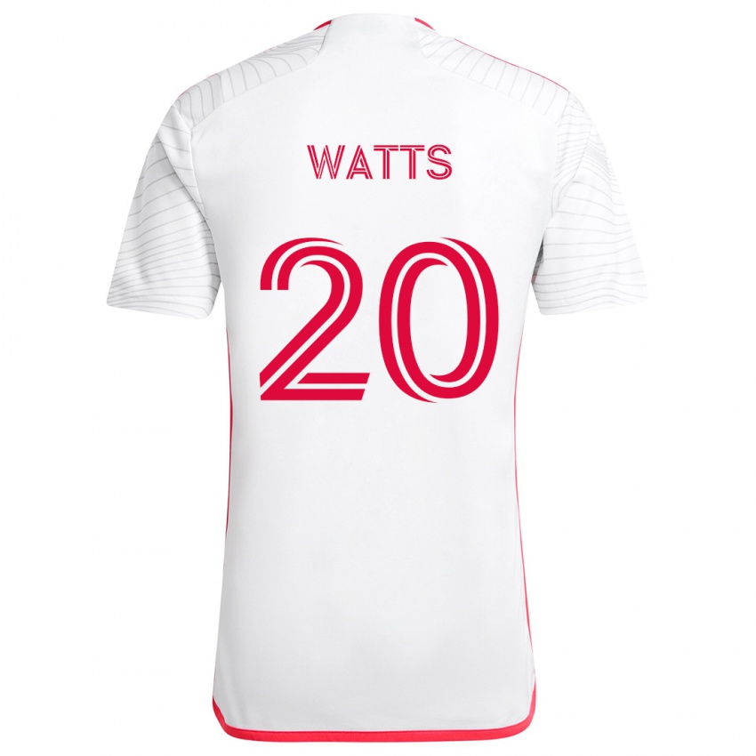 Heren Akil Watts #20 Wit Rood Uitshirt Uittenue 2024/25 T-Shirt