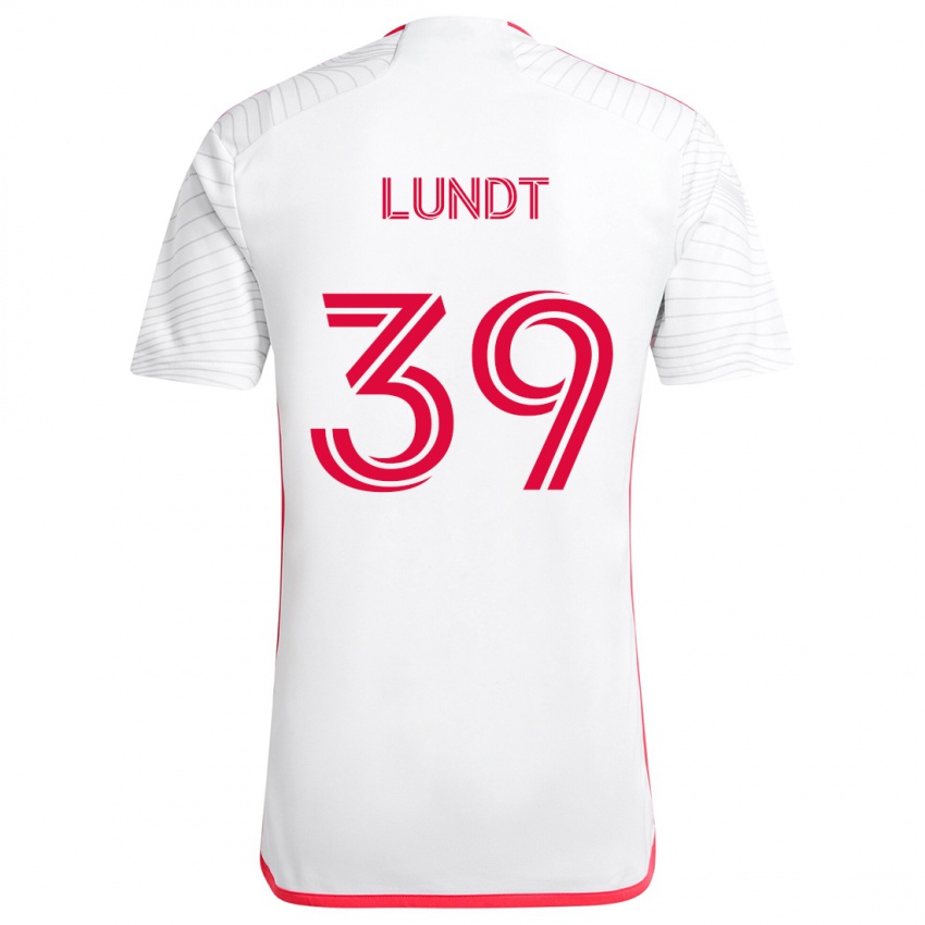 Heren Ben Lundt #39 Wit Rood Uitshirt Uittenue 2024/25 T-Shirt