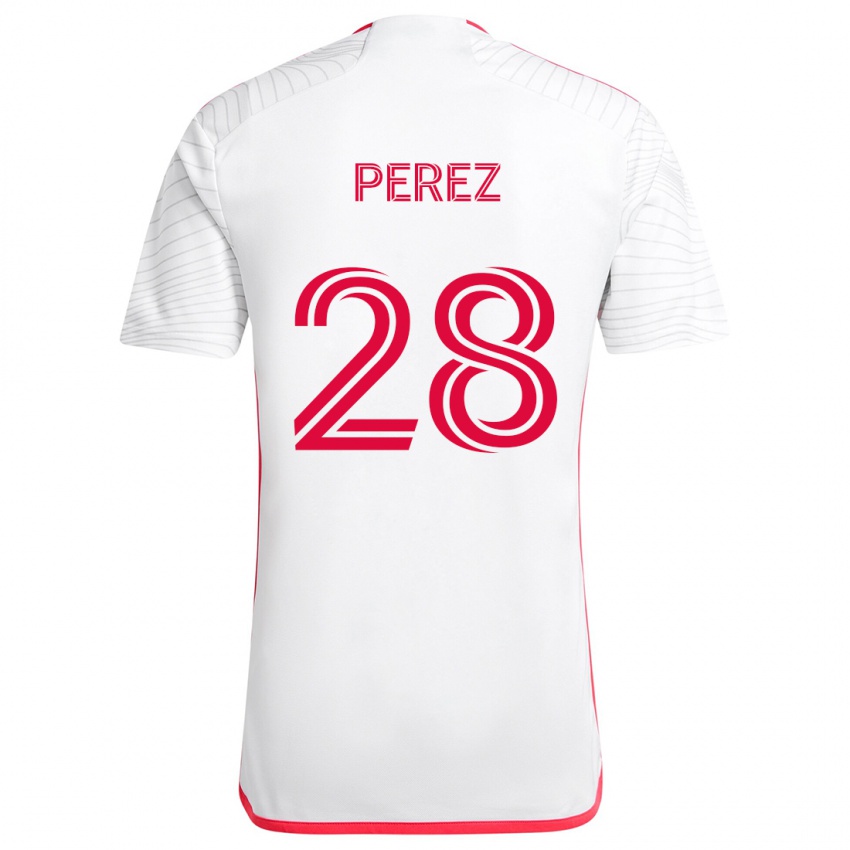 Heren Miguel Perez #28 Wit Rood Uitshirt Uittenue 2024/25 T-Shirt