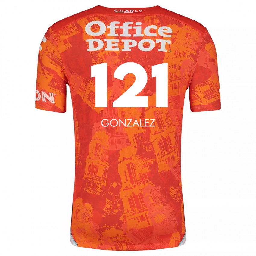 Heren Cristian González #121 Oranje Wit Uitshirt Uittenue 2024/25 T-Shirt