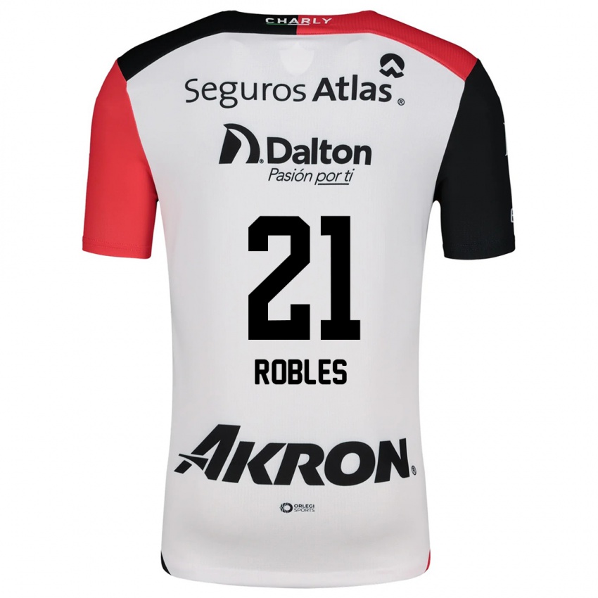 Heren Carlos Robles #21 Wit Rood Zwart Uitshirt Uittenue 2024/25 T-Shirt