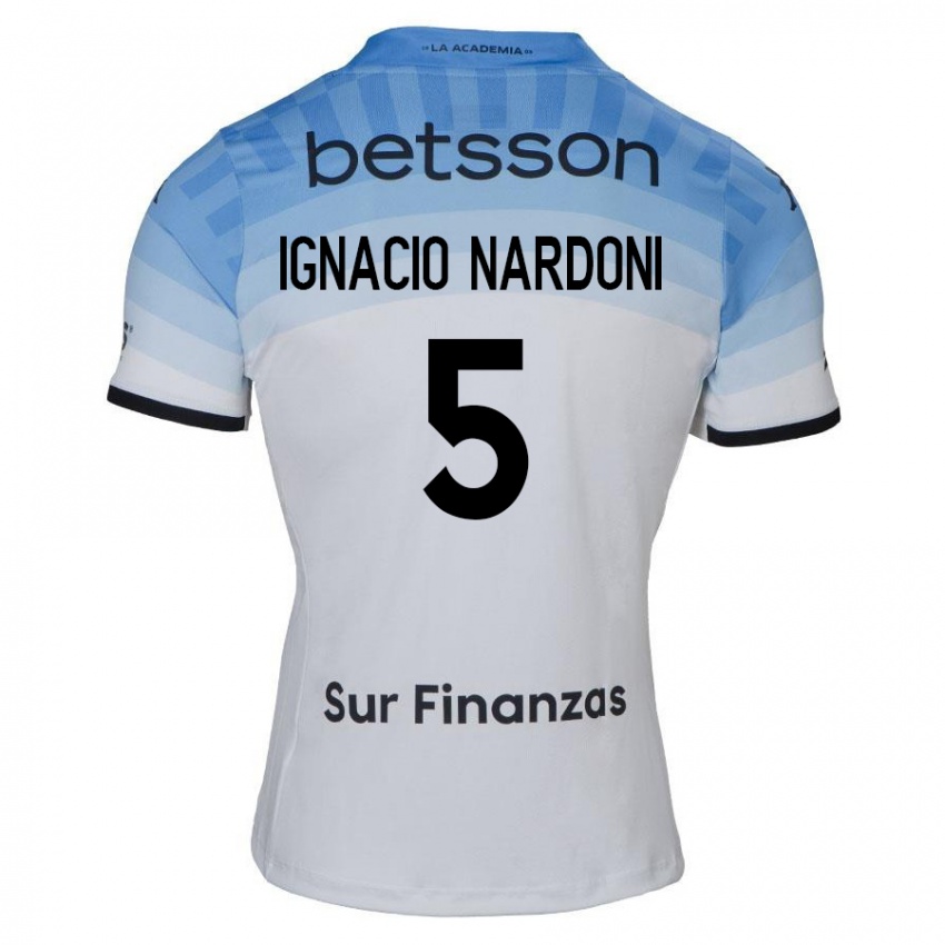 Heren Juan Ignacio Nardoni #5 Wit Blauw Zwart Uitshirt Uittenue 2024/25 T-Shirt