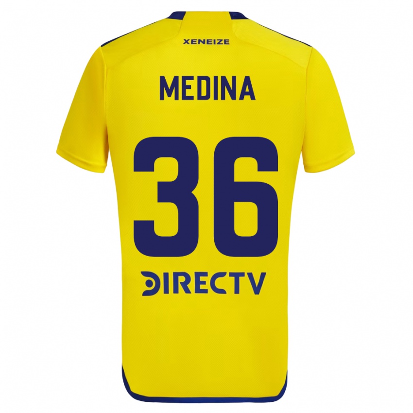 Heren Cristian Medina #36 Geel Blauw Uitshirt Uittenue 2024/25 T-Shirt