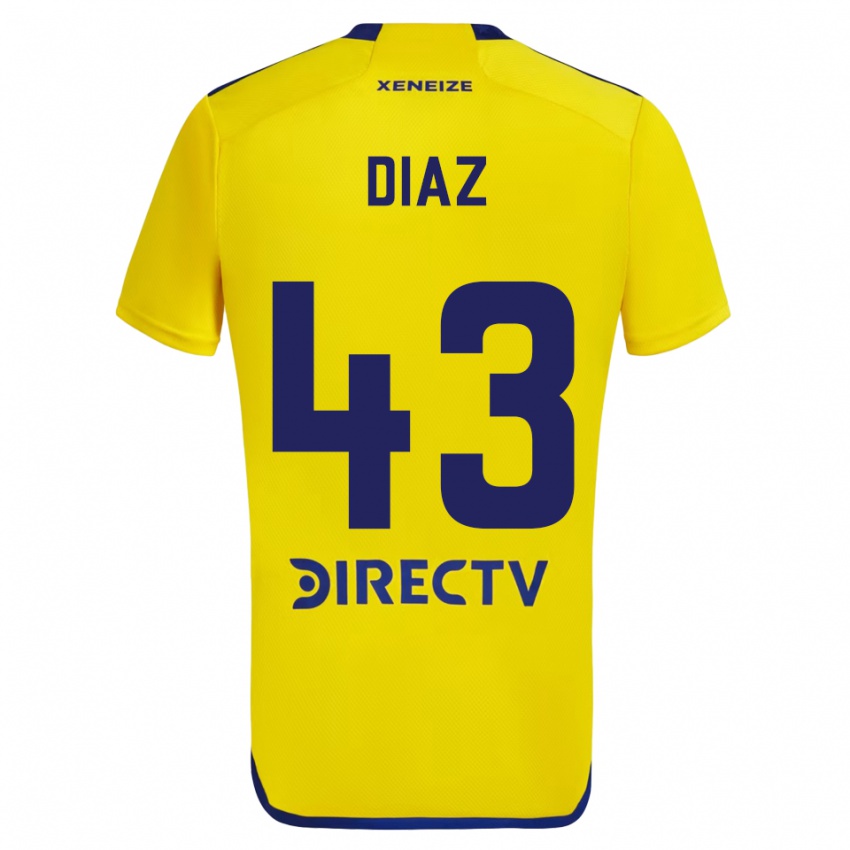 Heren Tomas Diaz #43 Geel Blauw Uitshirt Uittenue 2024/25 T-Shirt