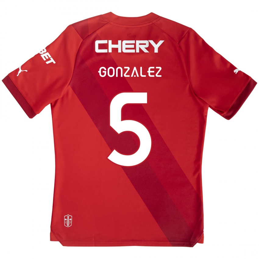 Heren Daniel González #5 Rood Wit Uitshirt Uittenue 2024/25 T-Shirt