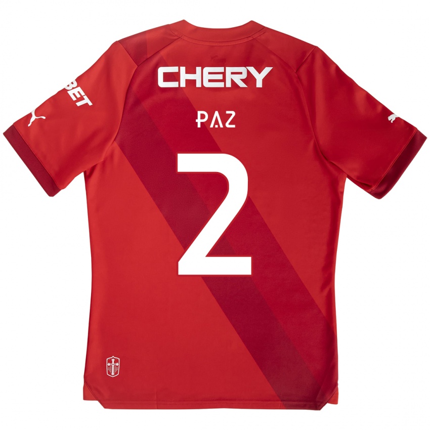 Heren Nehuen Paz #2 Rood Wit Uitshirt Uittenue 2024/25 T-Shirt