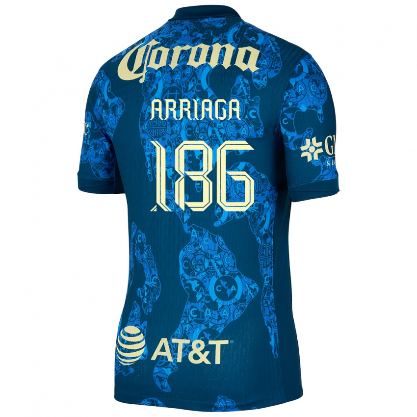 Heren Diego Arriaga #186 Blauw Geel Uitshirt Uittenue 2024/25 T-Shirt