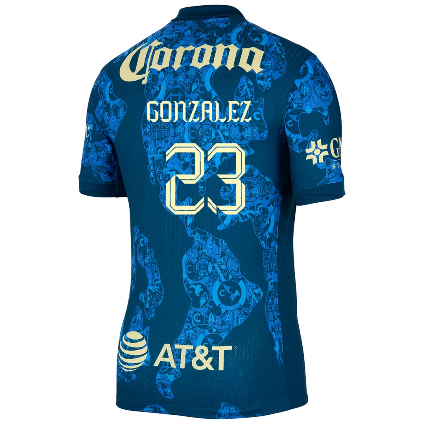 Heren Itzel Gonzalez #23 Blauw Geel Uitshirt Uittenue 2024/25 T-Shirt